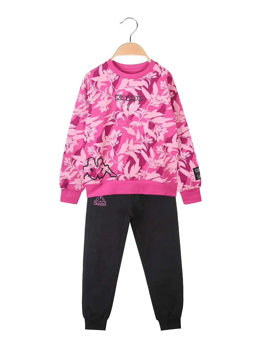 Tuta Kappa bambina fucsia e nera con fantasia floreale