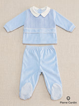 Completo neonato azzurro con colletto bianco