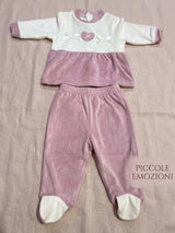 Completo neonato bianco e rosa con decorazione a cuori