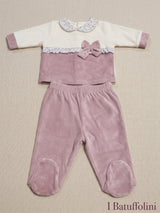 Completo neonato bianco e rosa con fiocco