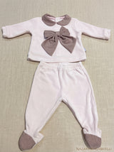 Completo neonato rosa con grande fiocco sul davanti